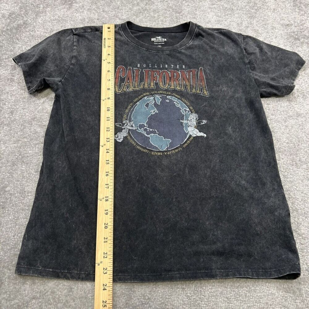 Hollister California T Shirt Graphic Tee Size Small Stone Faded Black Womens - Picture 6 of 7